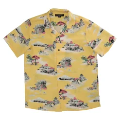 Cuban Short Sleeve Wo9ven Shirt Yellow
