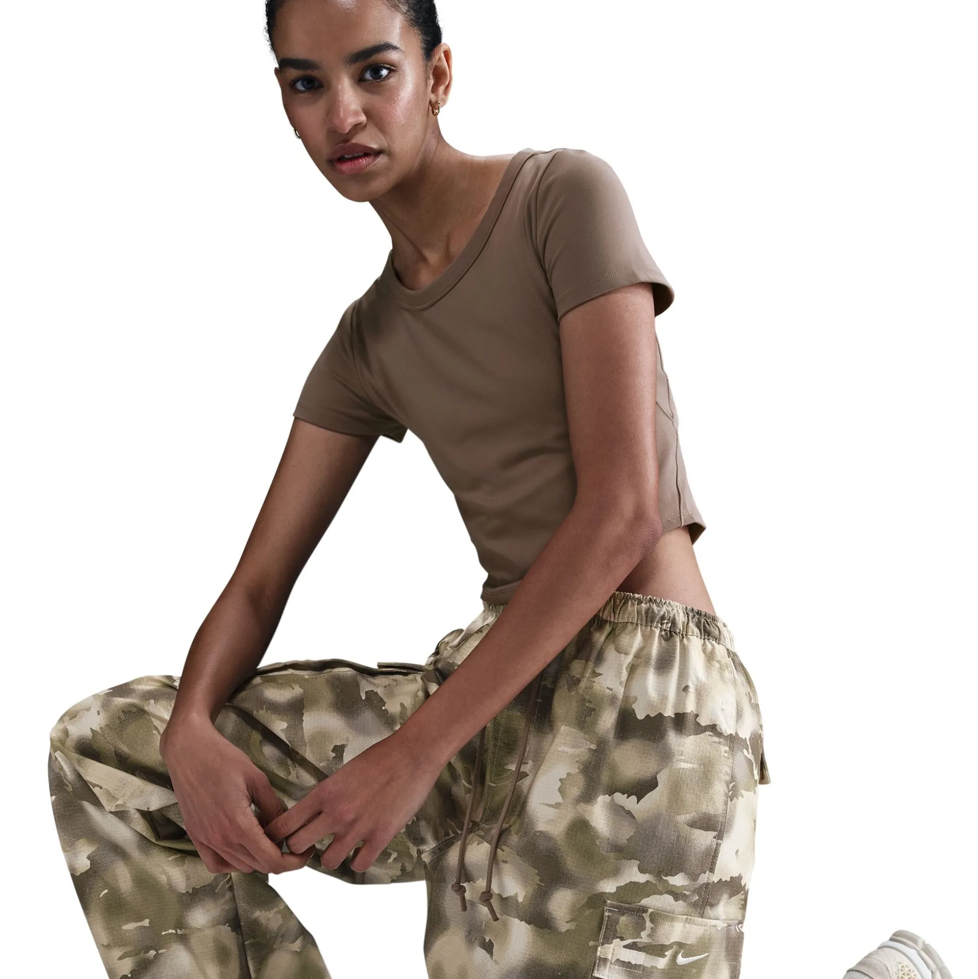 Mid-Rise Oversized Camo Cargo Trousers