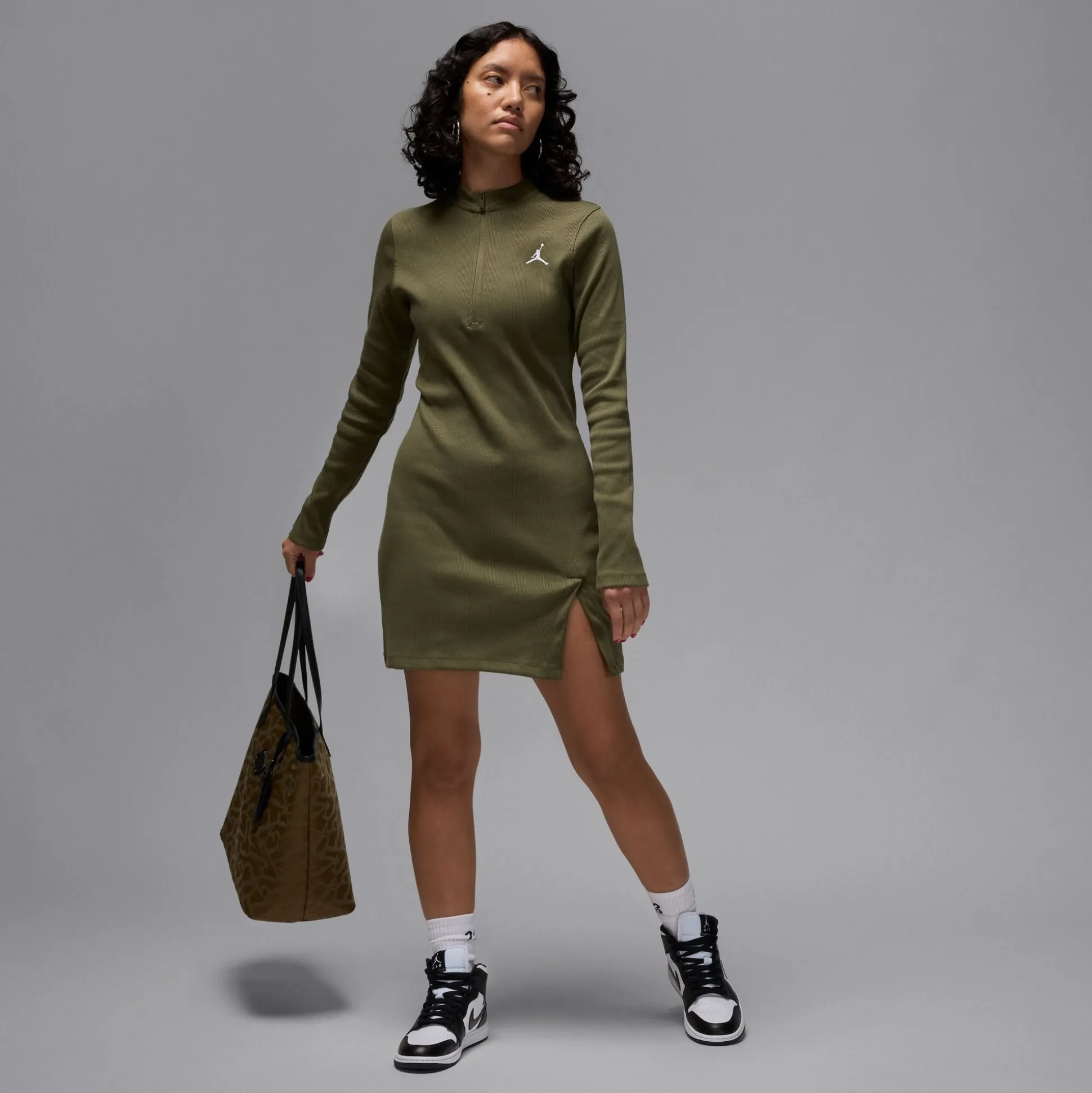 1/2-Zip Long-Sleeve Knit Dress